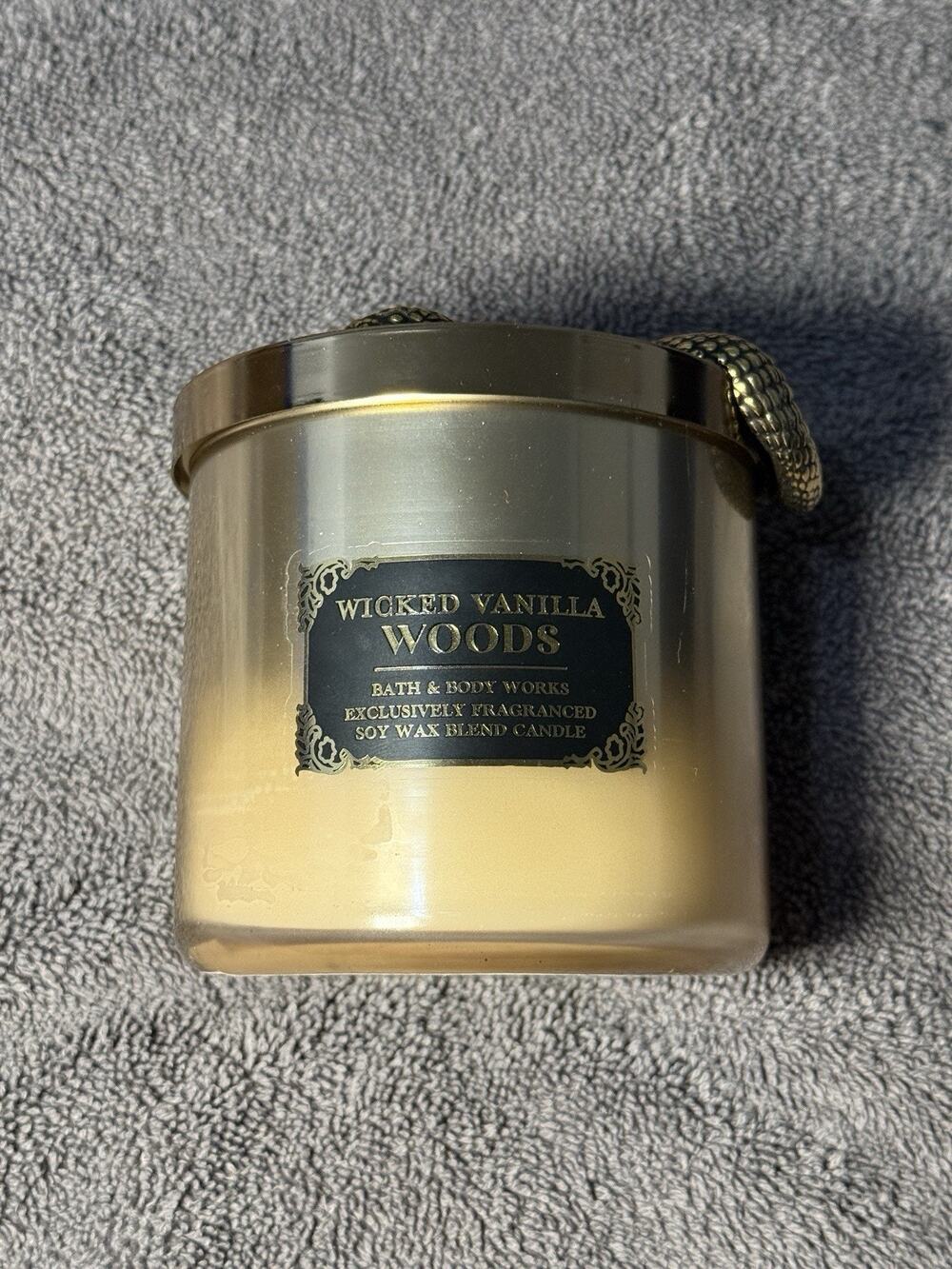 NEW Bath & Body Works Wicked Vanilla Woods 14.5 Oz 3 Wick Candle Snake Lid